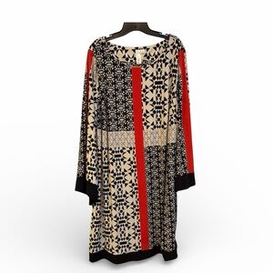 Emma & Michele Elegant Black, Beige and Orange Geo Patterned Dress Size 2X